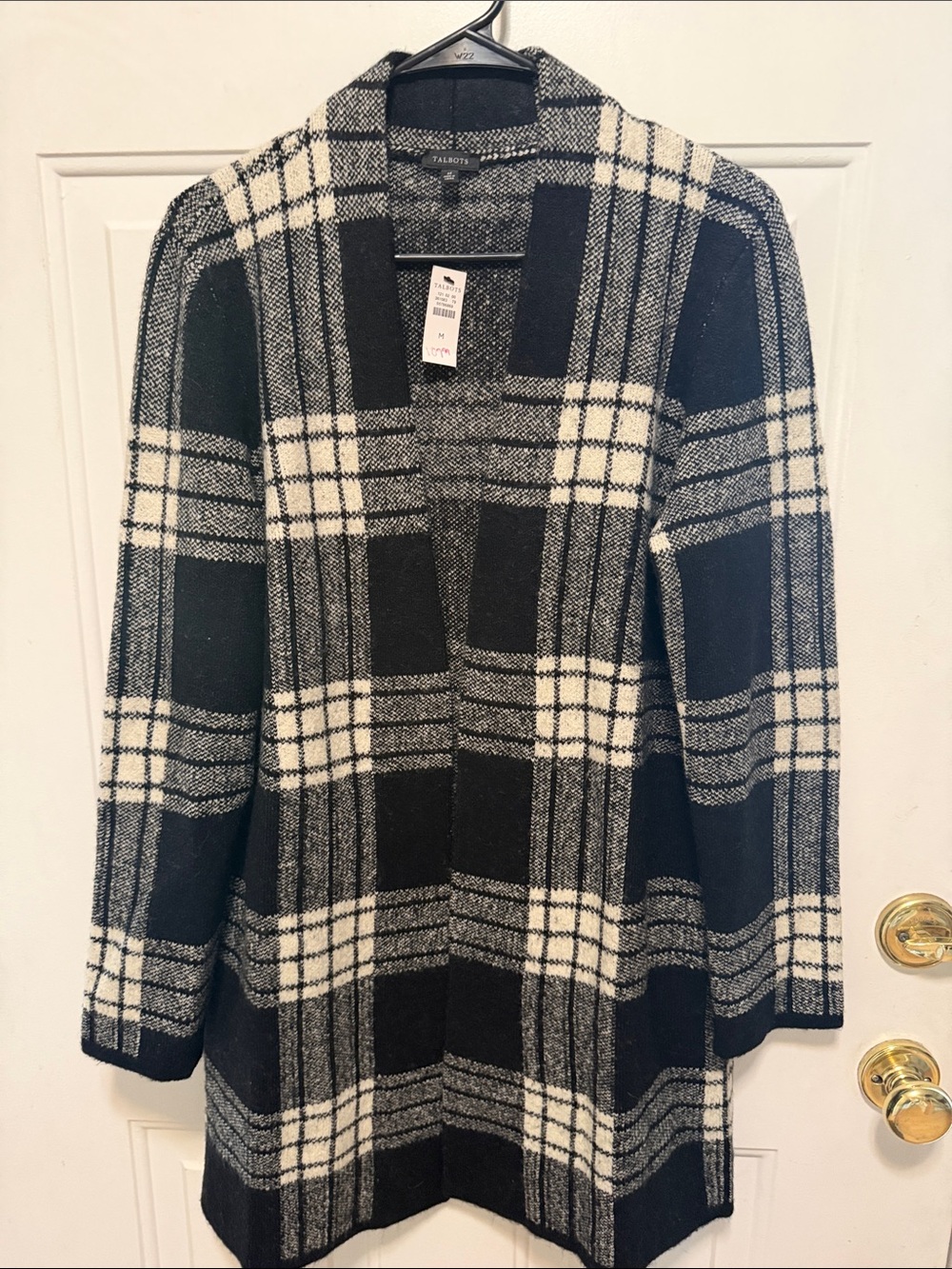 Talbots Black and White Plaid Open Cardigan